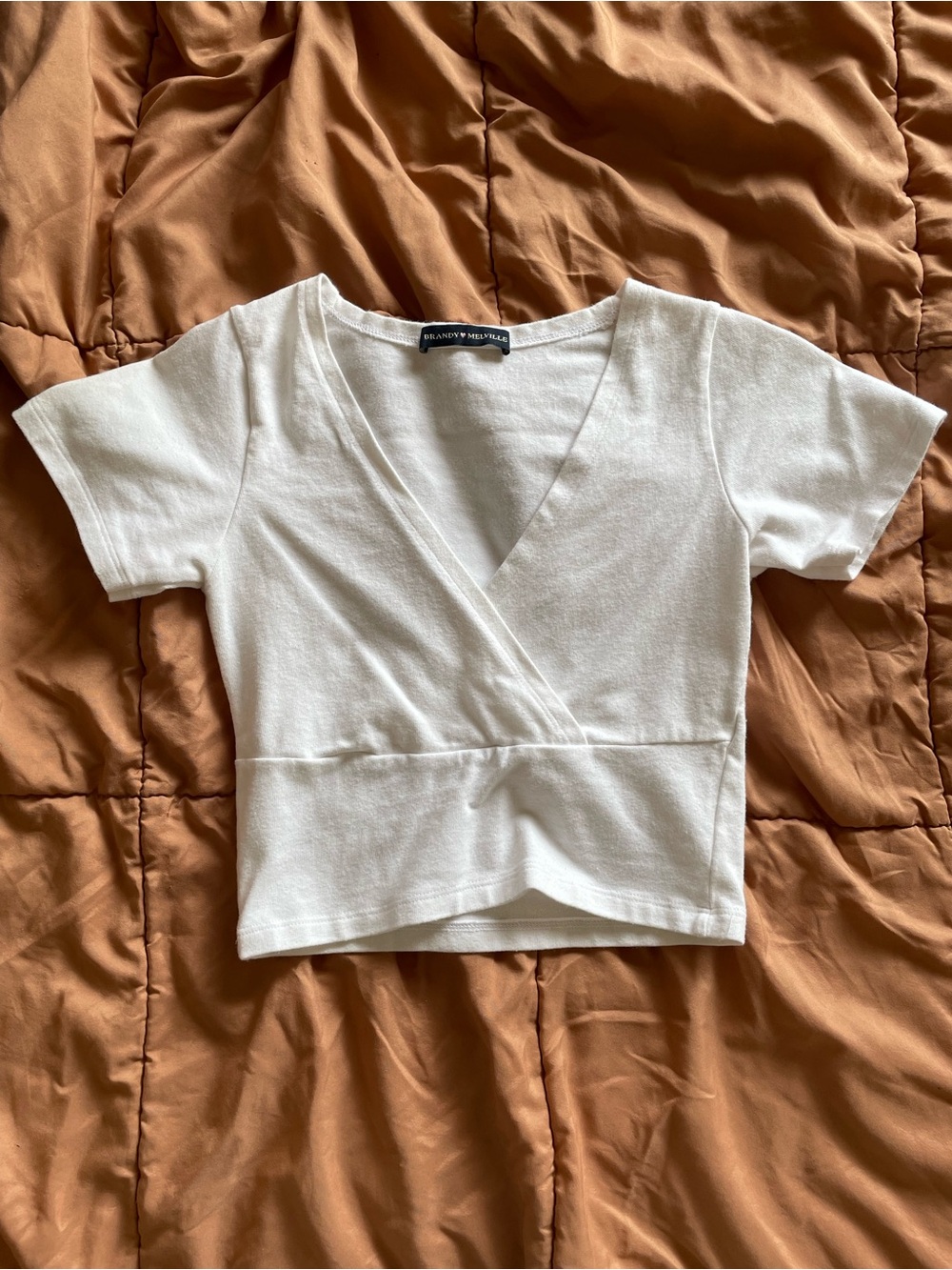Brandy Melville White Wrap Crop Top with V-Neck XS/S